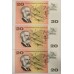 AUSTRALIA 1966 . TWENTY 20 DOLLARS BANKNOTES . COOMBS/WILSON . CONSEC TRIO . FIRST PREFIX XAA